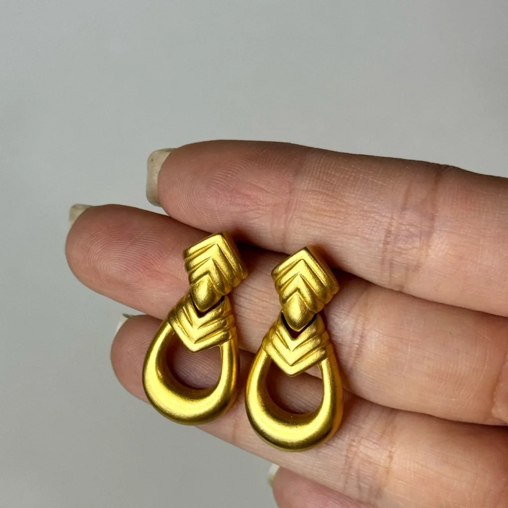 Vintage GIVENCHY Matte Gold Tone Door Knocker Style Pierced Earrings